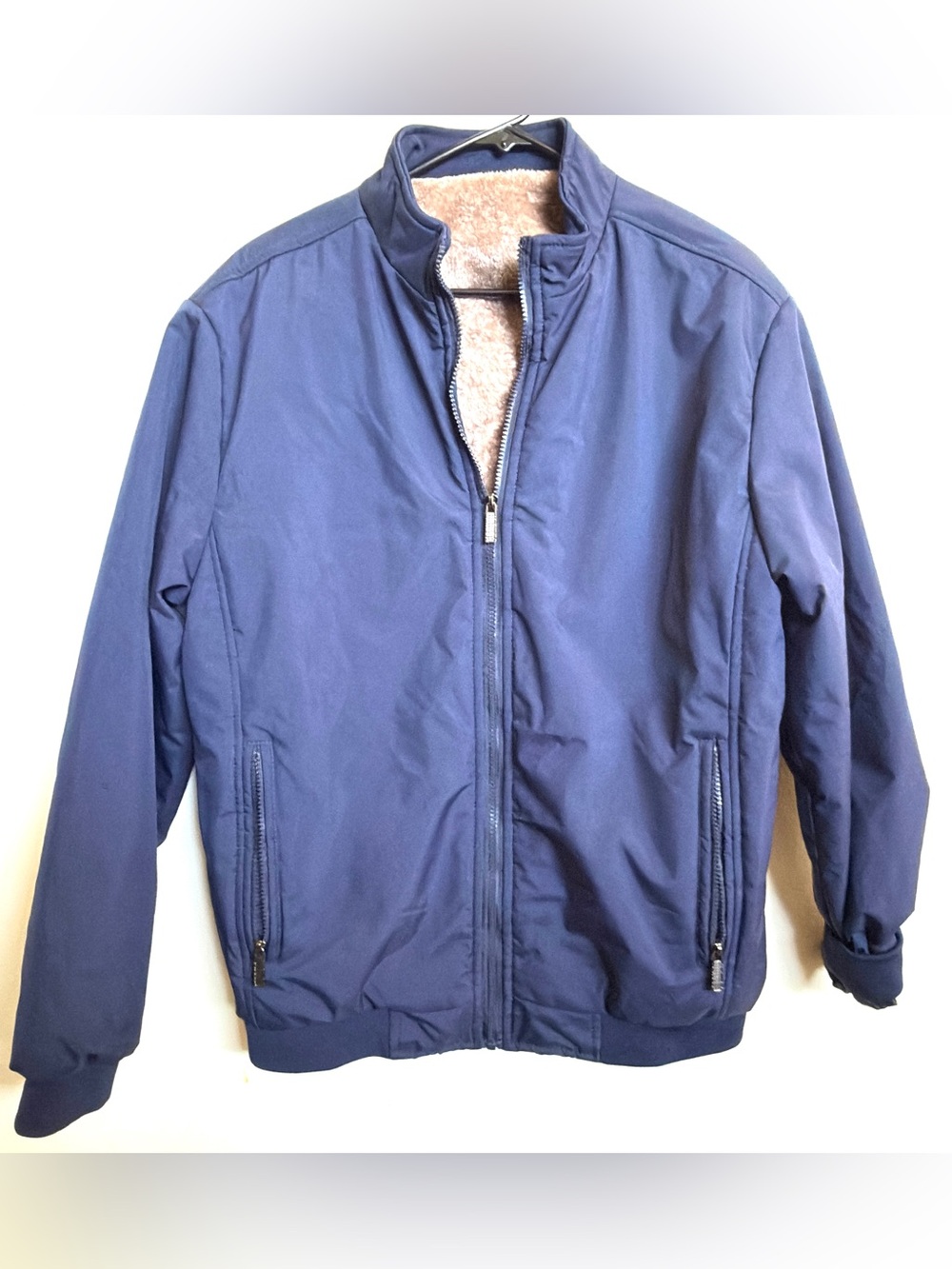 Men's Navy Blue Plain Zip Up Thermal Lined Jacket
